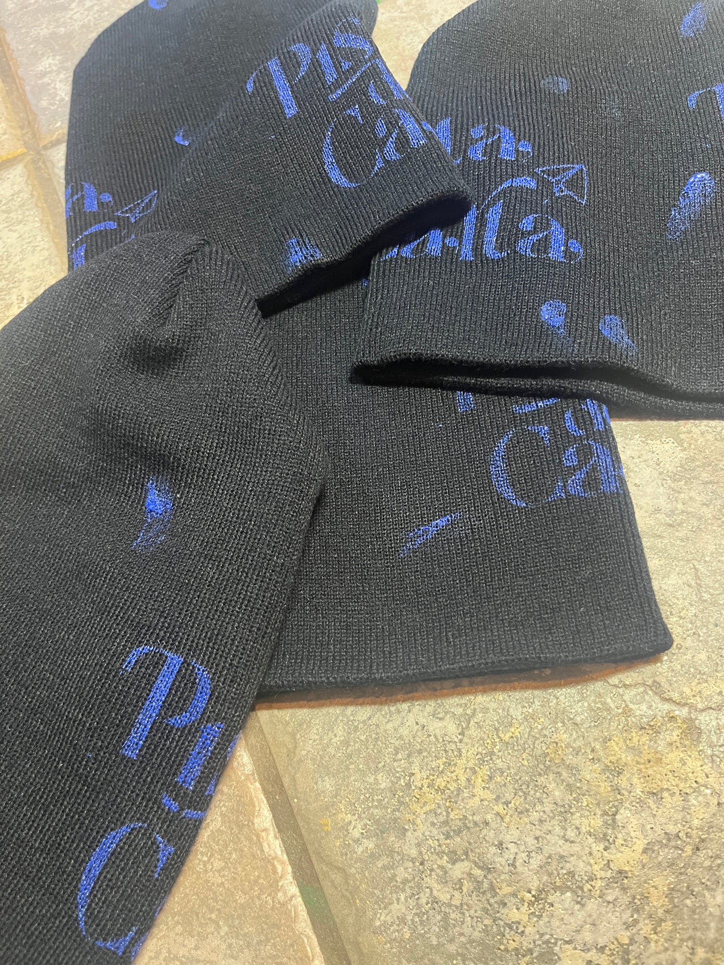 Black x Blue Paint Splattered Beanie