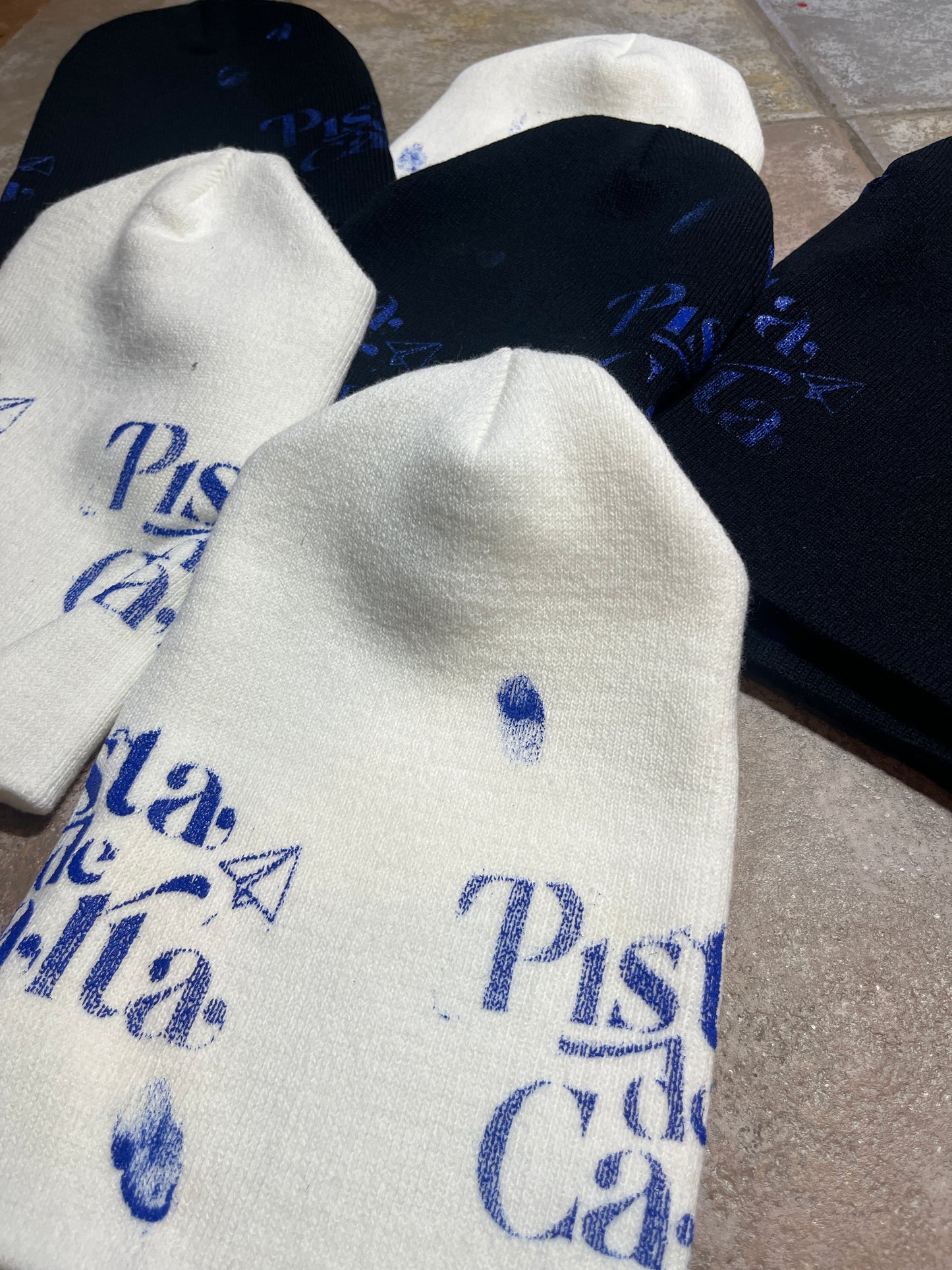 White x Blue Paint Splattered Beanie