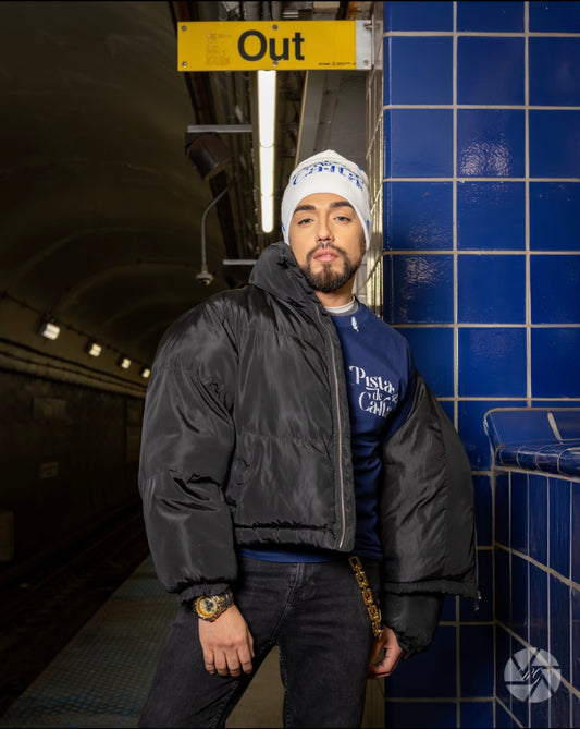 White x Blue Paint Splattered Beanie