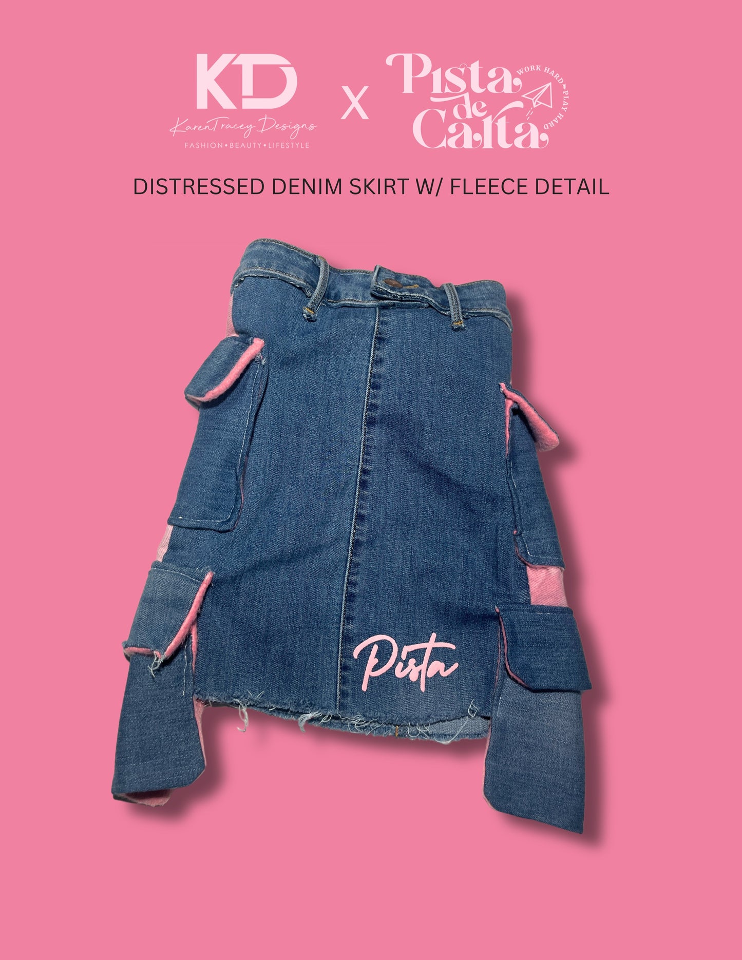 KTD x PDC Distressed Denim Skirt w/ Fleece